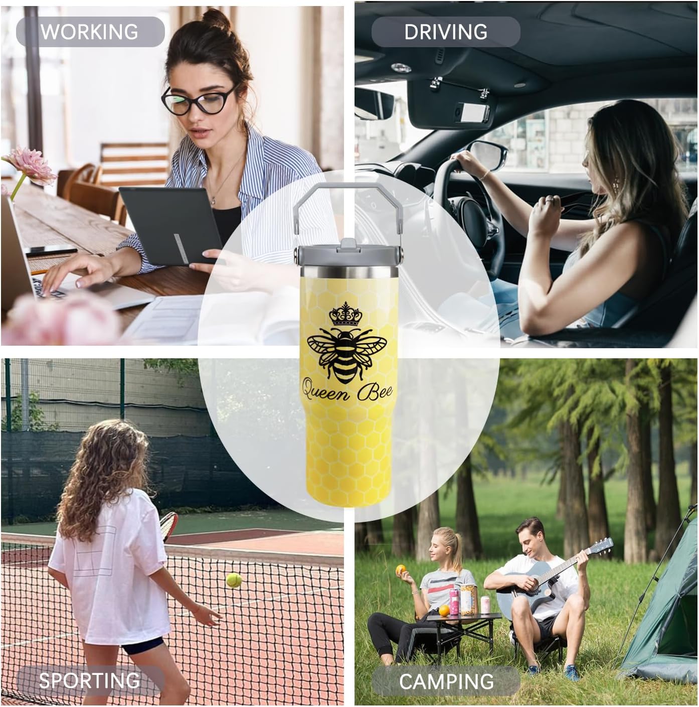30oz Bee Tumbler With Handle and Straw - Queen Insulated Leak Proof Travel Coffee Mug, Reusable Stainless Steel Tumbler for Bee Gifts for Women, Men - Image 7