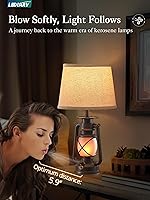 Vista 2 de LEDIARY 18.72" Blow-Controlled LED Lantern Flickering Flame Table Lamps for Bedrooms Set of 2, Small Farmhouse Rustic Bronze End Table Lamps