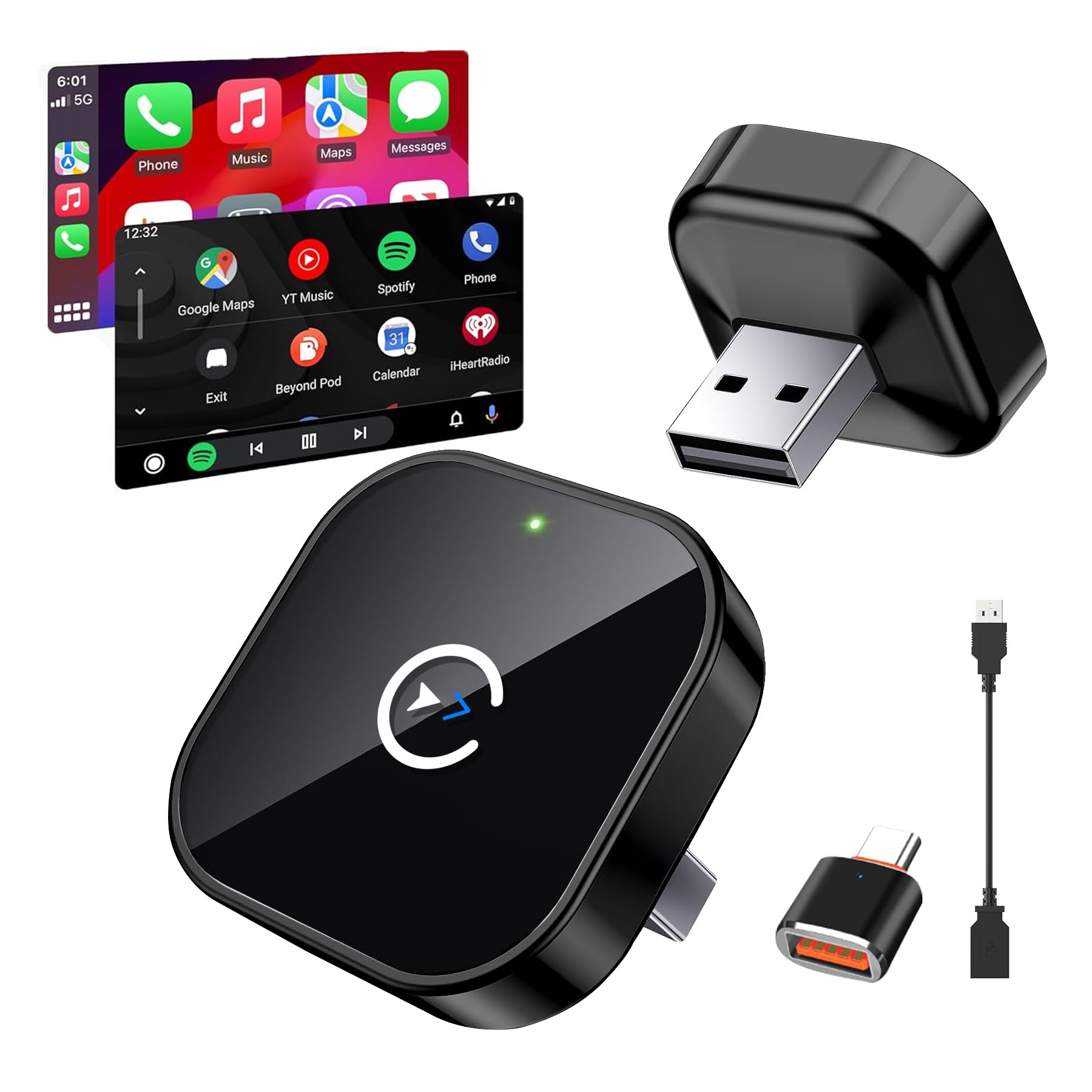 2025 Upgraded Wireless CarPlay Adapter – Bluetooth 5.3 & WiFi 6, Plug & Play USB-A mit USB-C Adapterkabel, stabile kabellose Verbindung ohne Verzögerung, kompatibel mit iPhone Android