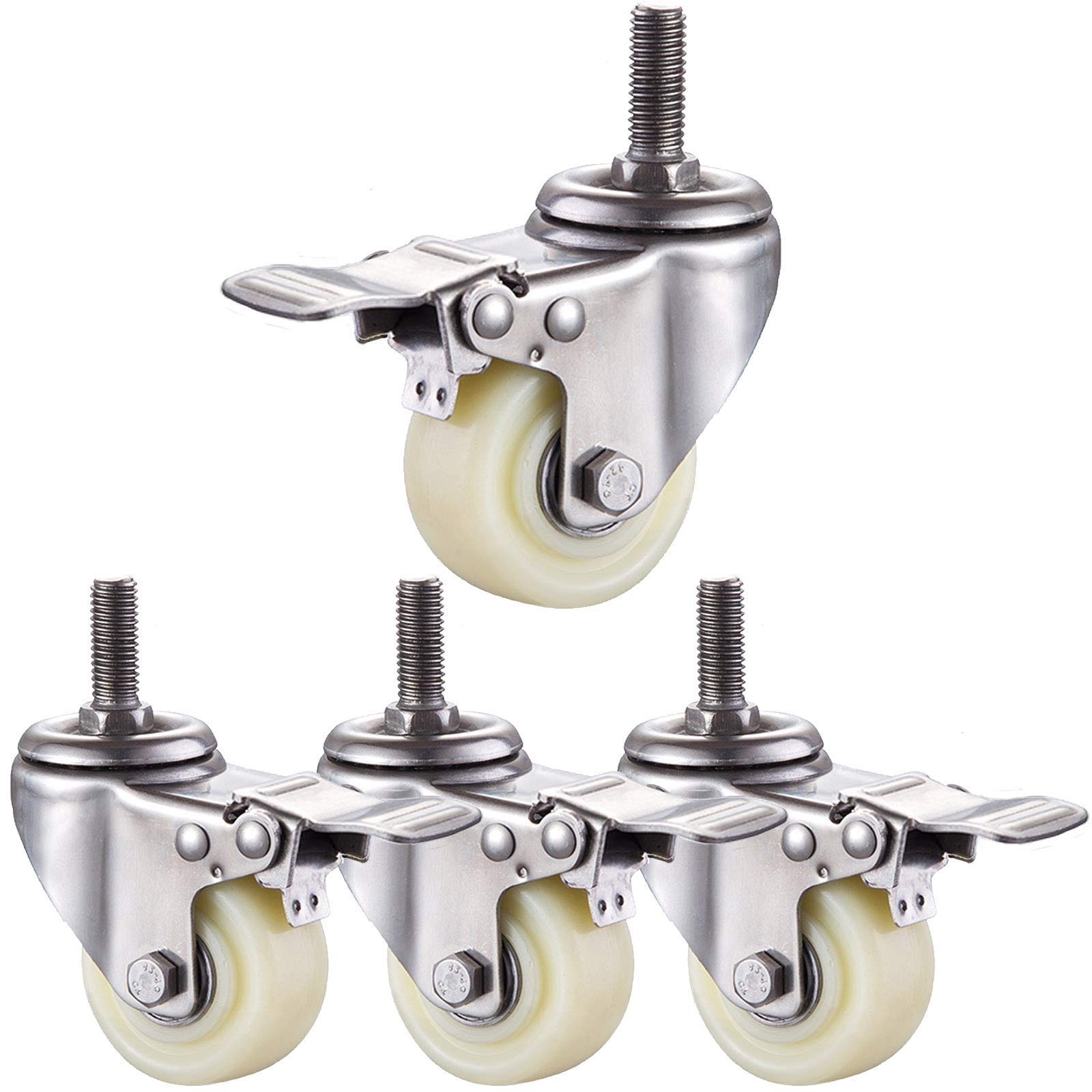 Ruedas de Transporte de Acero Inoxidable 304 de Alta Resistencia con rotación de 360° de Nylon. Incluye Tornillos M8/M10/M12 y 4 Frenos. Ideal para la Movilidad de Muebles y Equipos.