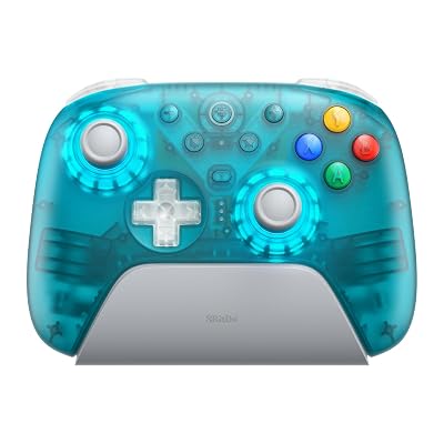 8BitDo Ultimate 2 Wireless Controller for Windows PC, Apple, Steam & Android, Gaming Controller with TMR Joysticks, Hall/Tactile Triggers, Motion Control, RGB Fire Ring, 1000Hz Polling Rate, Clear Blue