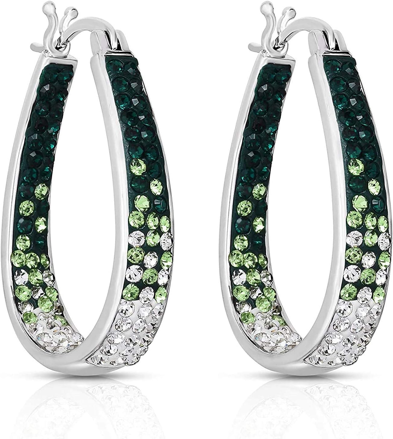 Savlano 14K White Gold Plated Inside Out Crystal Hoop Earrings For Women Comes With Savlano Gift Box