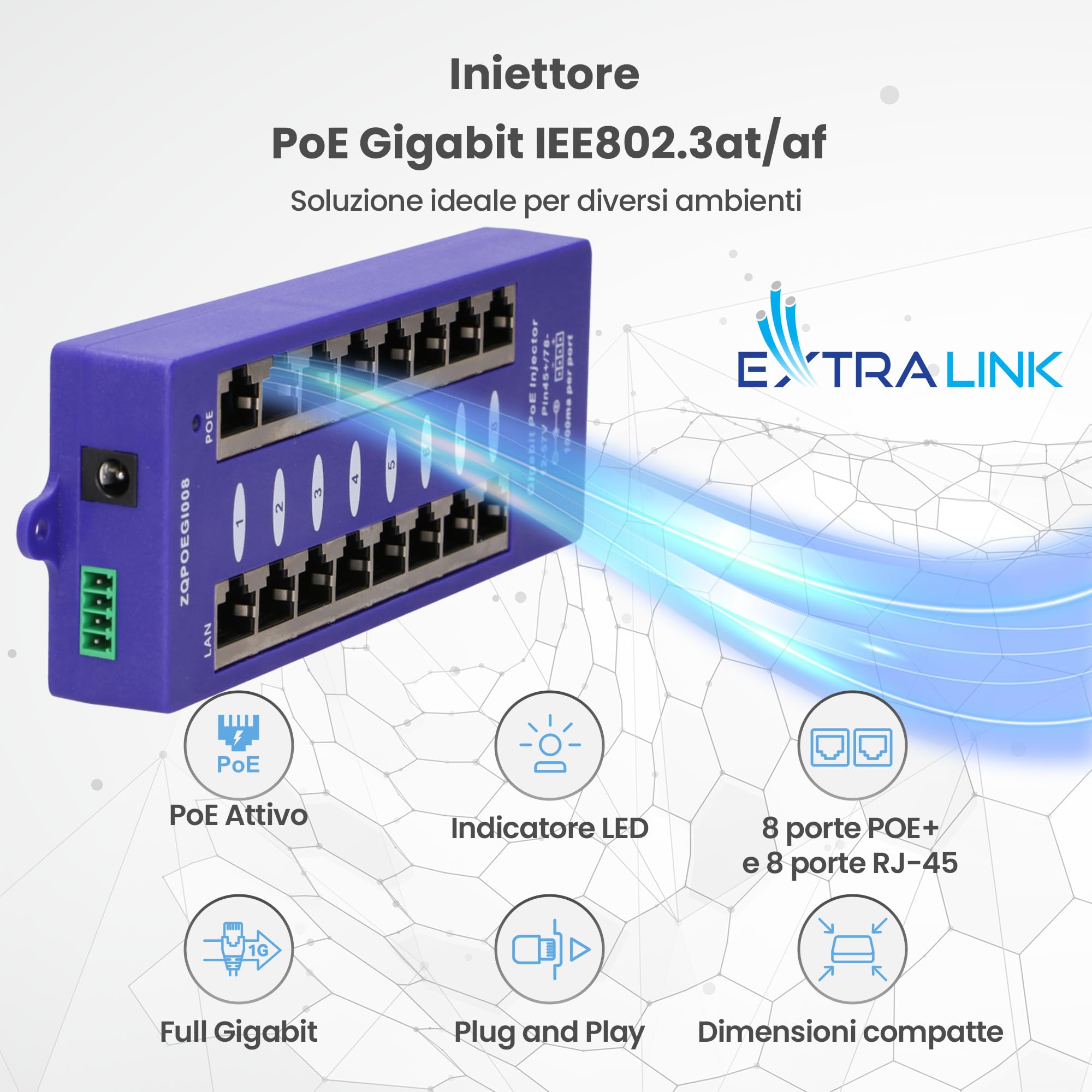 EXTRALINK Poe Injector 8 porte GIGABIT EX-6365