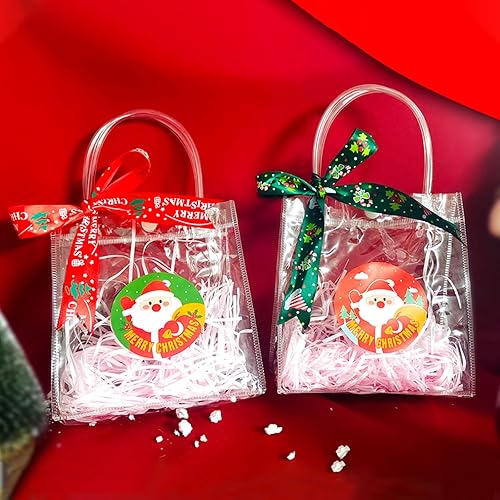 Miniatura 4 de Oungy Paquete de 50 bolsas de regalo de PVC transparente de 6.3 x 5.9 x 2.8 pulgadas con asas, bolsas de regalo pequeñas de plástico transparente