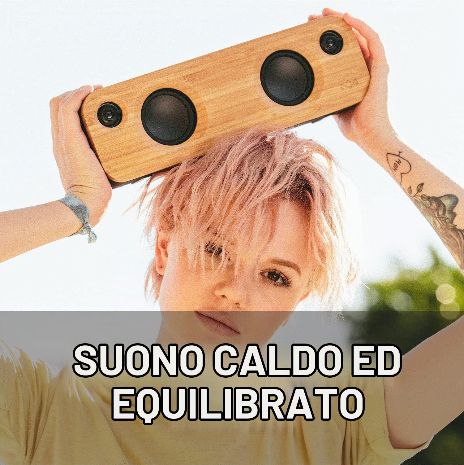 House of Marley Get Together Mini Casse, Doppio Altoparlante senza Fili in Bambù e Alluminio Riciclabile, Autonomia Batteria 10 Ore, con Subwoofer da 2.5 Pollici e Funzione Vivavoce, Nero