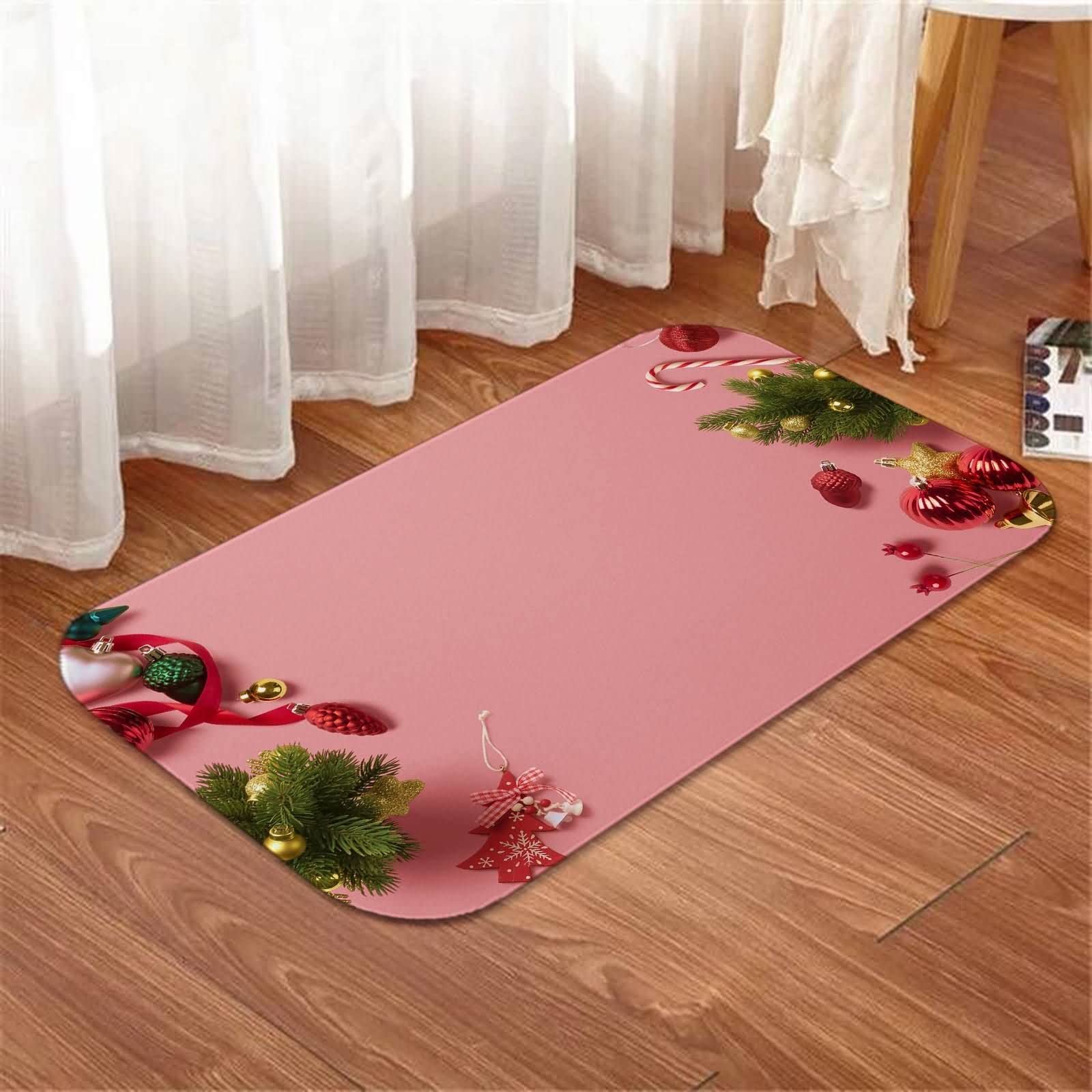 Tappeto rosa, tappetini per porte interni 60X180cm decorazioni natalizie ciondolo flanella tappetino
