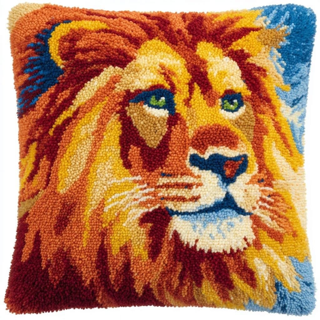 Henypt Latch Hook Cushion Kits Lion