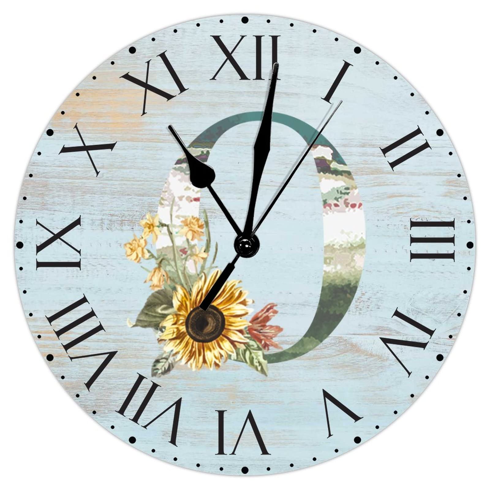 Horloge murale vintage pour salon et chambre déco lettre O jaune