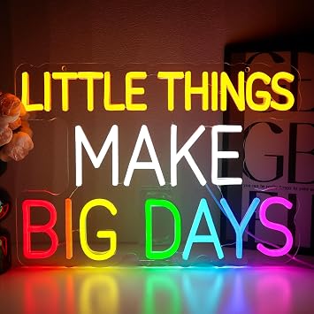 Little Things Make Big Days Neon Sign for Wall Decor, Colorful Led Signs for Bedroom, USB Dimmable Positive Neon Lights for Classroom Home Club Motivational Birthday Party Office Decoration Wall Art