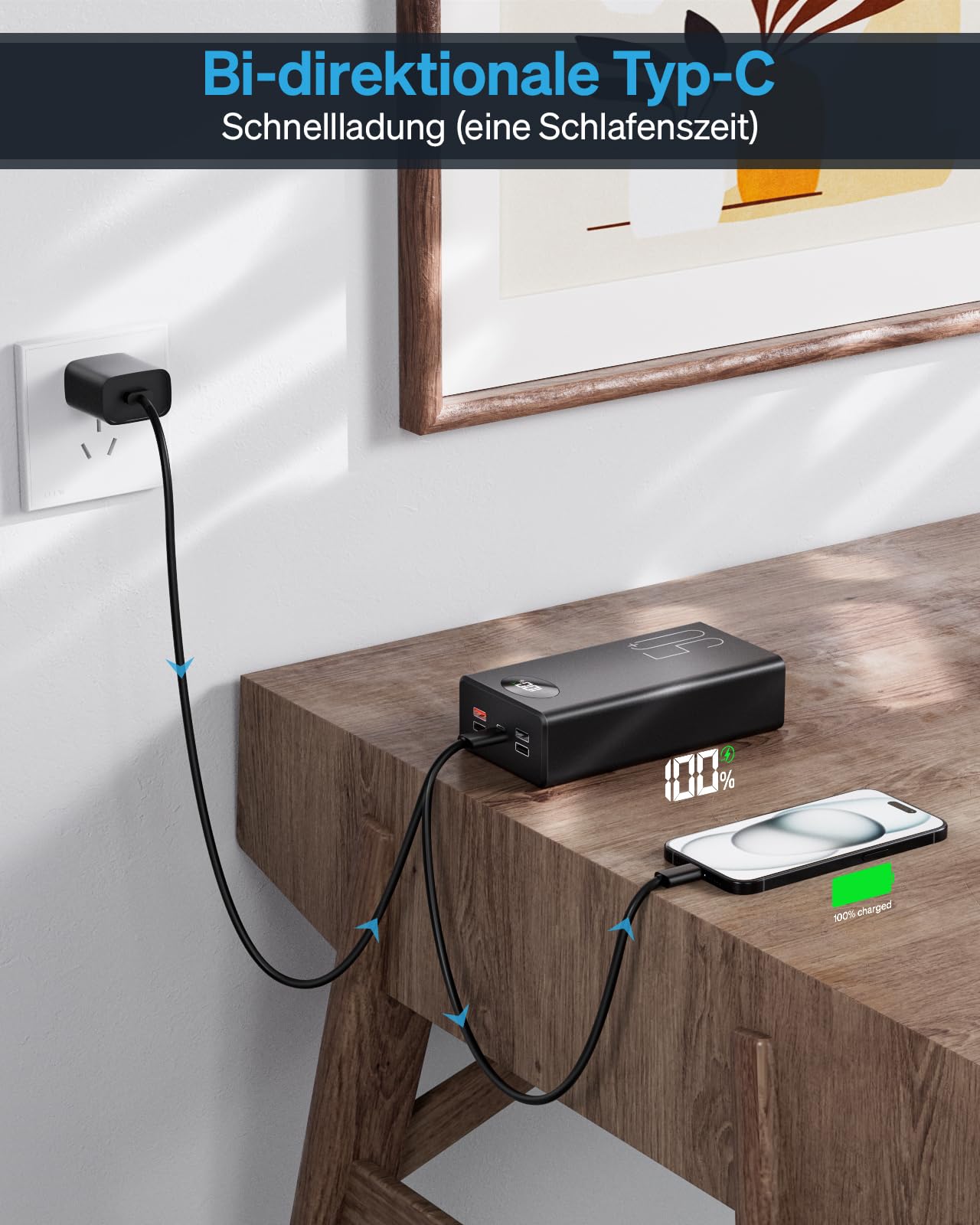 50000mAh Powerbank Tragbarer Ladegerät: 22,5 W Schnelllade-Externer Akku - Powerbank mit 5 Ausgängen & 2 Eingängen und Taschenlampe