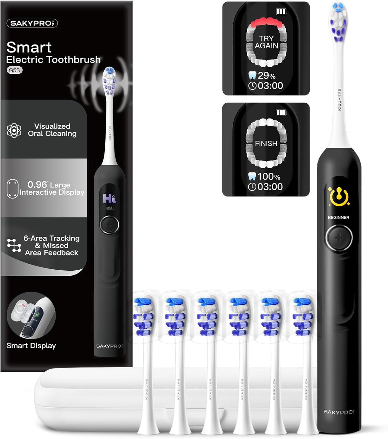 Smart Electric Toothbrush, 6 Brush Heads w/Travel Case, AI Zone Cleaning Tracking, 5 Brushing Modes, 150-Day Battery, Smart Timer, Dental Hygiene Essentials Smart Electric Toothbrush, 6 Brush Heads w/Travel Case, AI Zone Cleaning Tracking, 5 Brushing Modes, 150-Day Battery, Smart Timer, Dental Hygiene Essentials