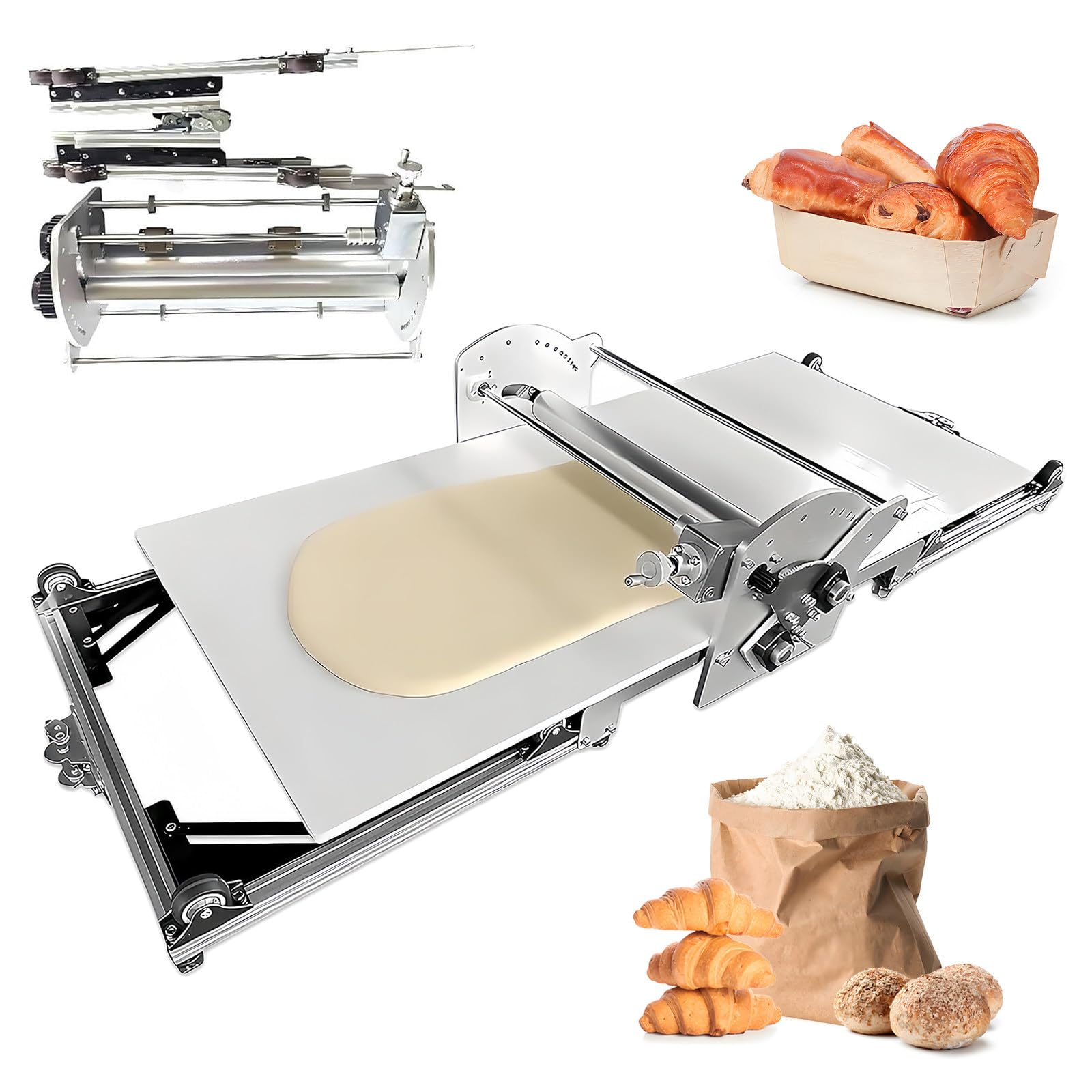 YXYLJOZ Electric Dough Sheeter & Pasta Maker - Stainless Steel Automatic Dough Roller for Croissants, Noodles, & Pie Crusts - Ideal for Home & Commercial Kitchens, 110V