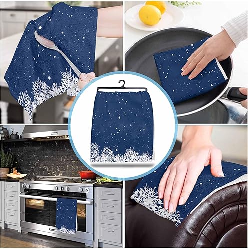 Miniatura 4 de Image Duvet 2 Pack Cotton Kitchen Dish Cloths Towels, Merry Christmas Tree Balls Snowflake 18 x28 Inch Soft Absorbent Kitchen Decoration Hand Towels