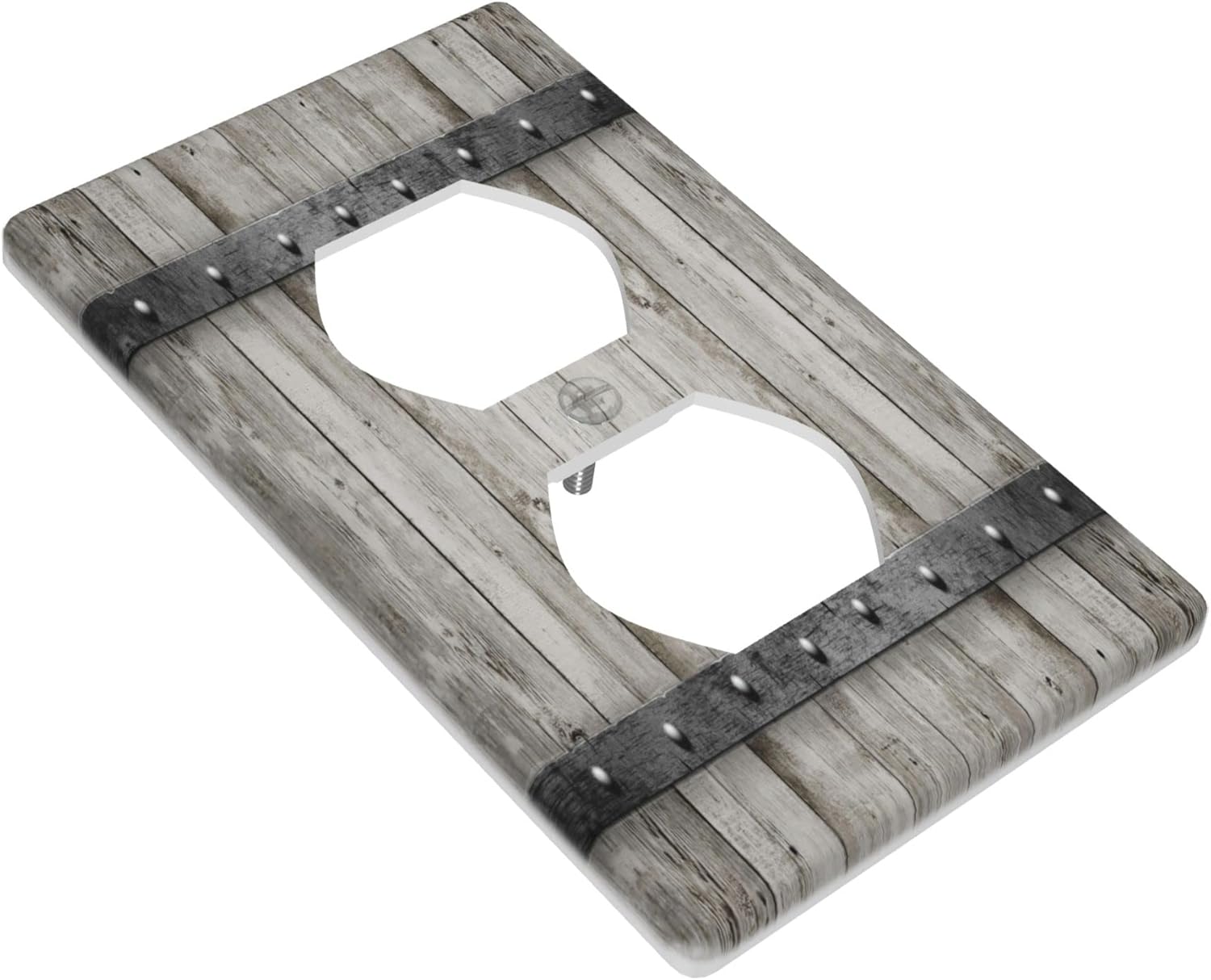 Rustic Barn Door Outlet Covers Wall Plate Farmhouse Western Decorative Switch Plates 1 Gang Single Duplex Receptacle Cover for Electrical Outlets, 4.50 x 2.76 Inch