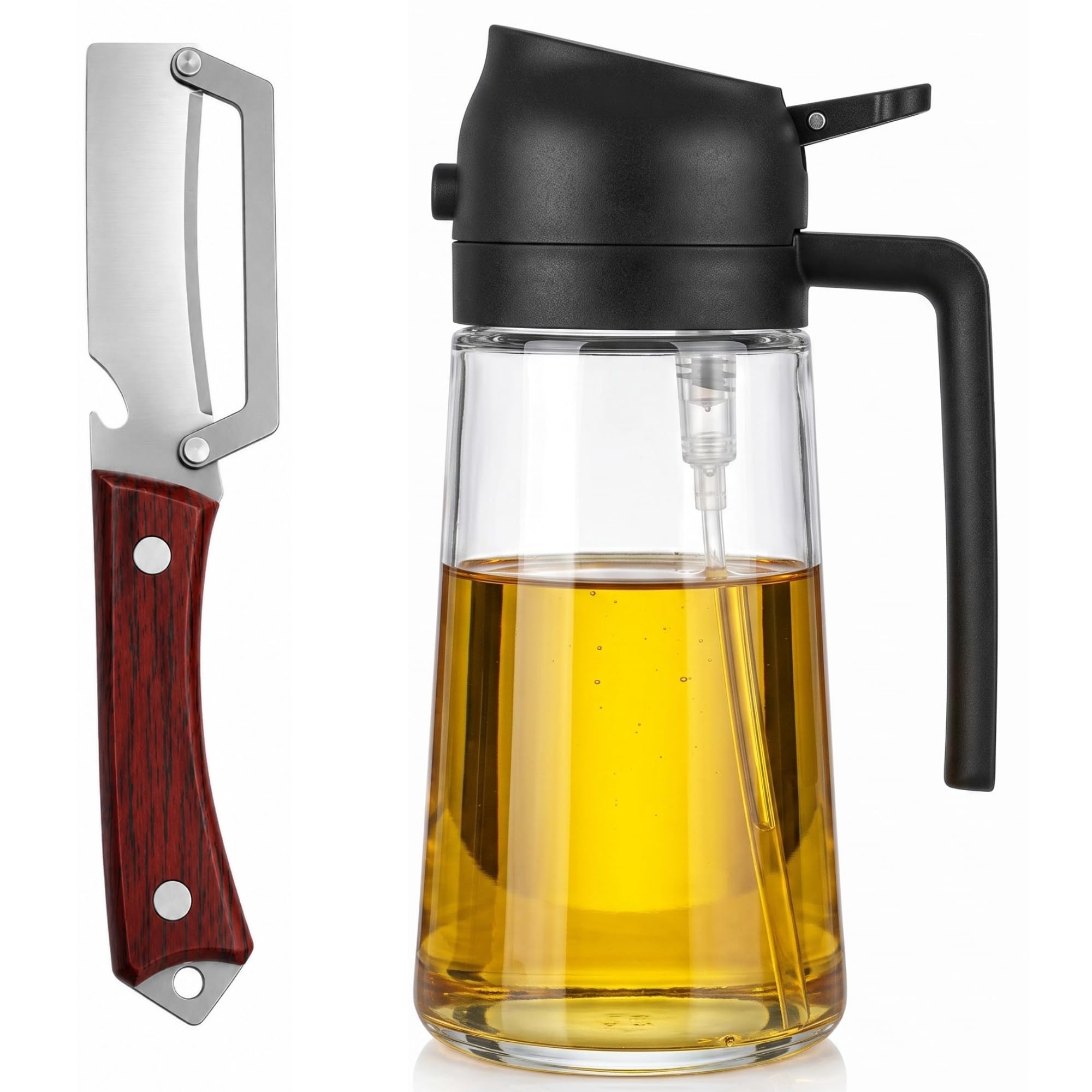 Oil Dispenser Spray Glass Bottle with Peeling Knife | 2-in-1 Spray & Pour, Glass Bottle, Includes Peeling Knife, For Cooking & Salads, Leak-Proof Cap-image-12