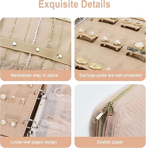 Miniatura 4 de UI U & I Bolsa organizadora de joyas de viaje, organizador de libros de almacenamiento de joyas transparente con 5 páginas grandes transparentes y