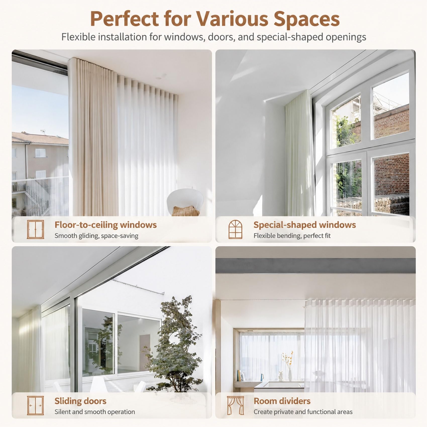 Rail de Rideau Encastré, Tringle à Rideau Caché Aluminium Plafond | Système Rail Robuste avec Roulettes Silencieuses, Pour Séparation De Pièce Et Fenêtres Balcon(Noir,240cm/7.8ft(2*120cm))