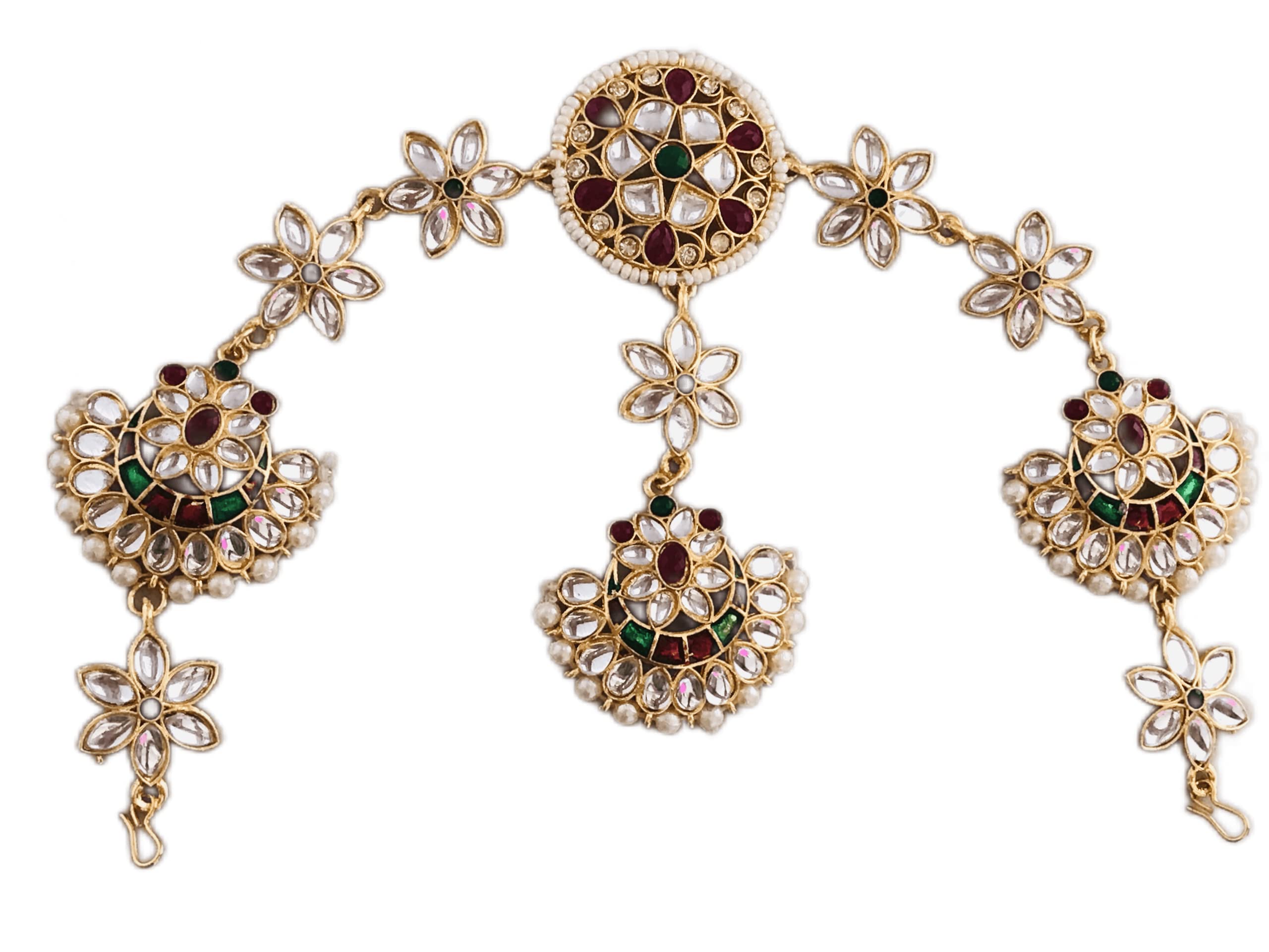 THE OPAL FACTORY Traditional Rajasthani Gold Plated Floral Minakari Kundan Sheeshphool Mathapatti/Maang Teeka Hair Accessory in Pearls for Women and Girls (B09C3SD6CJ) Amazon Price History, Amazon Price Tracker