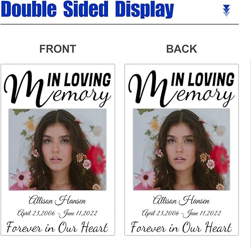 Miniatura 4 de LATHIFA Banderas conmemorativas personalizadas, banderas de jardín personalizadas en memoria amorosa con nombre, fecha, foto para patio al aire