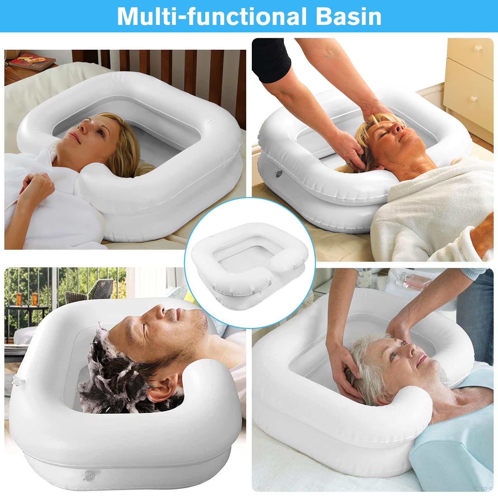 Lavatesta Gonfiabile Portatile per Parrucchieri, Lavandino Mobile con Cuscino Piccolo, Drain Tubo, Bacinella Bacino per Lavaggio Capelli, 60x55x22cm Bianco