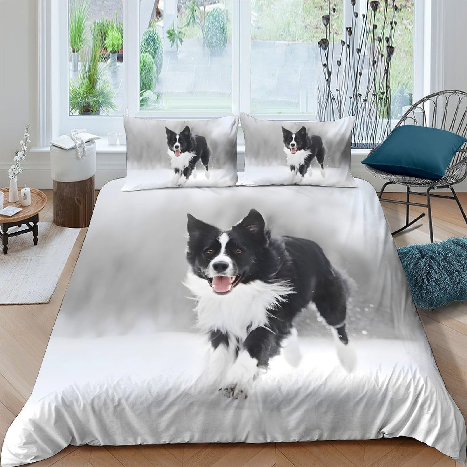 Ctjqhvkz Style-7 3D Printed Border Collie Dog Fitted Sheet Microfiber Soft Breathable Snow Scene Bed Cover For Bedroom Guest Room Mattress Protection Decor Single（135X200cm）