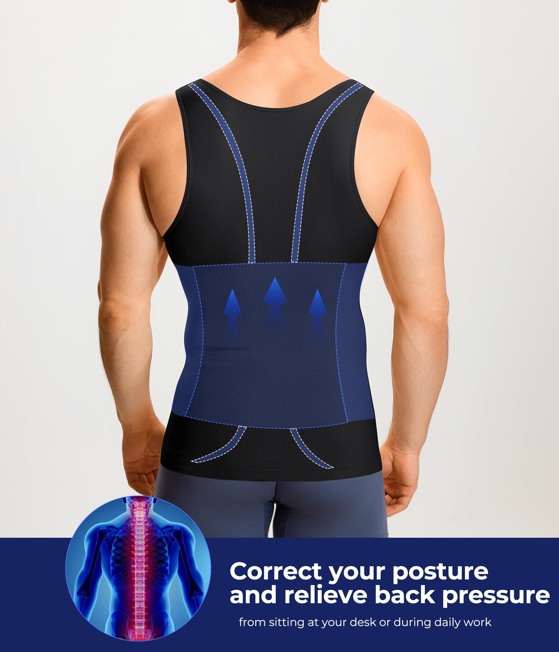 Junlan Débardeur Minceur Sculptant Homme, Gaine Ventre Plat Invisible, Gilet de Compression Forte Posture, sous-Vêtement Amincissant, Body Gainant