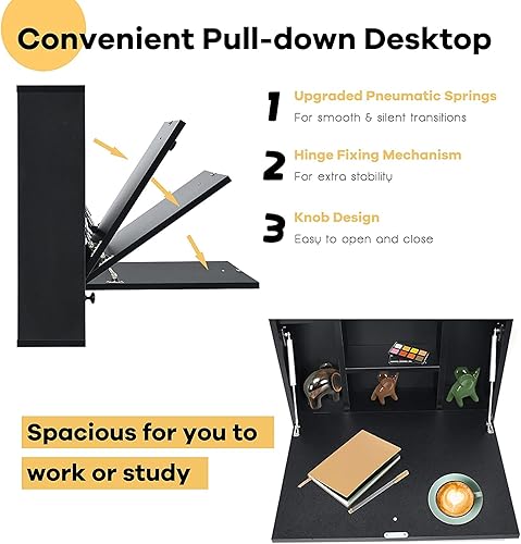 Miniatura 5 de CHEFJOY - Escritorio flotante 2 en 1 con mesa plegable, escritorio plegable para laptop con compartimentos de almacenamiento, ahorro de espacio para