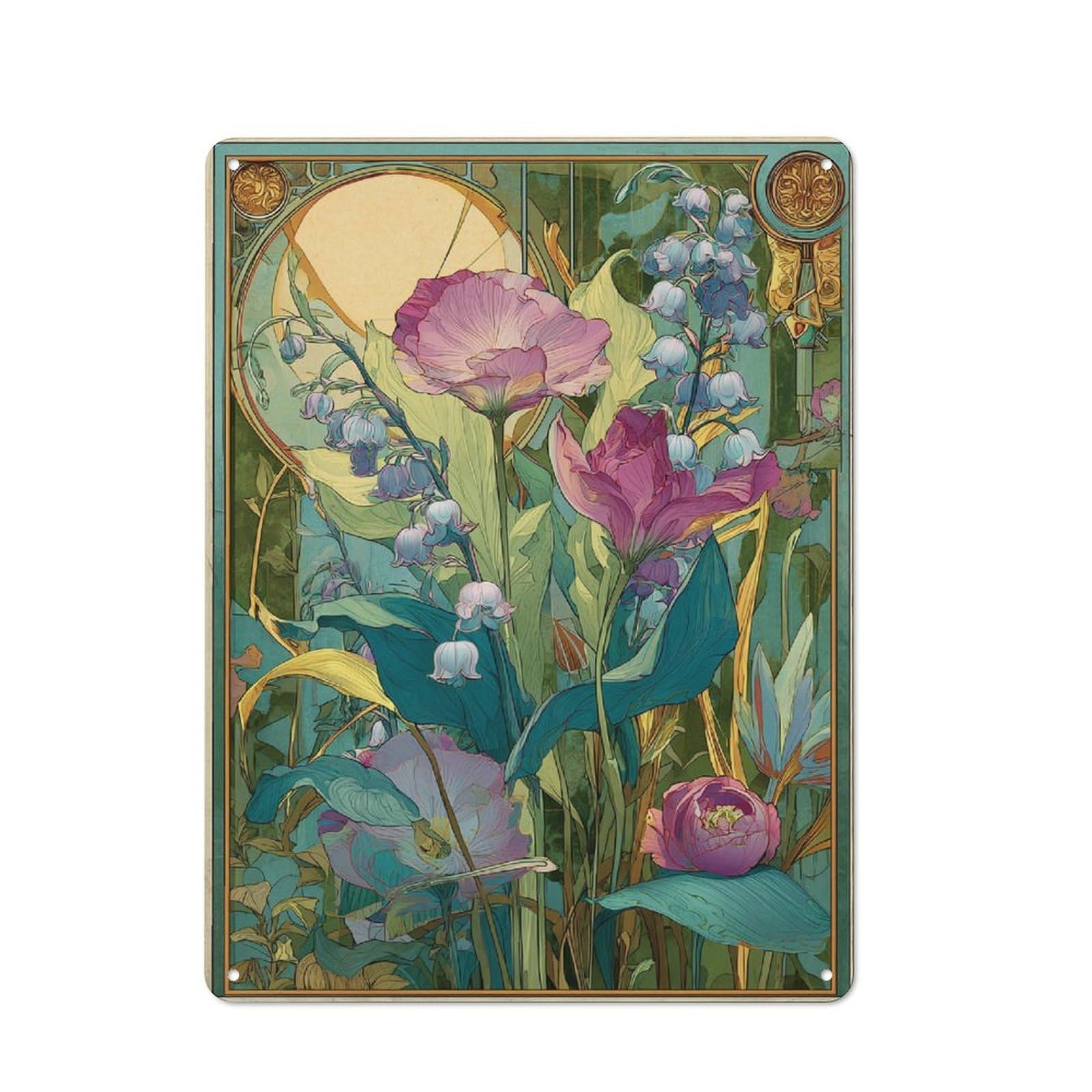 Junmoney Art Nouveau Floral Beauty Vintage Bistro Metal Sign 40X30cm, Bistro Wall Plaque For Takeaway, Bar, Kitchen Or Counter Area