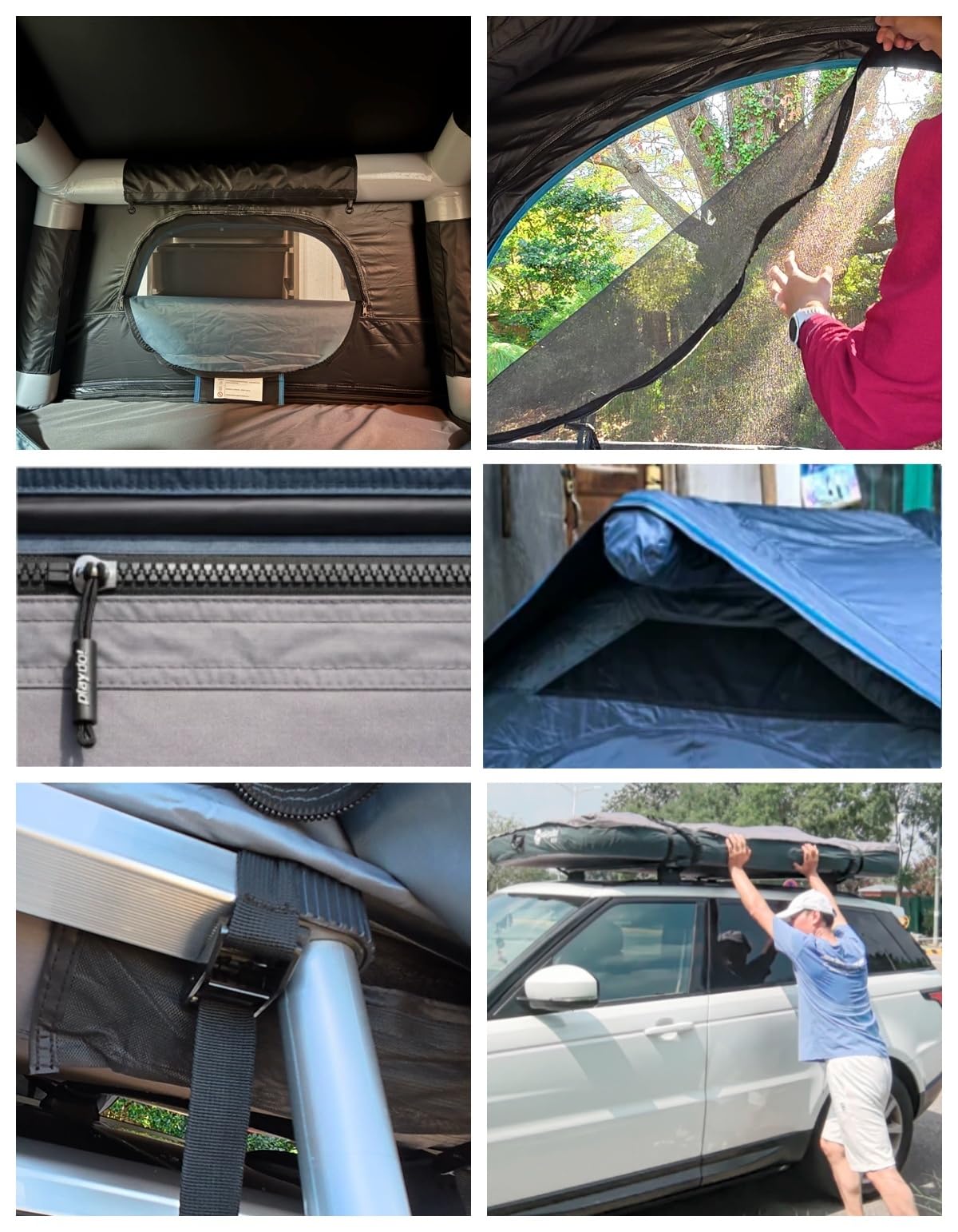 TentHome Tenda da Tetto Auto 2-3 Posti, Tenda Gonfiabile da Campeggio per Auto sul Tetto per SUV Jeep Van Furgone Roulotte Pick up, Facile da Montare, Portatile, Impermeabile, Anti UV