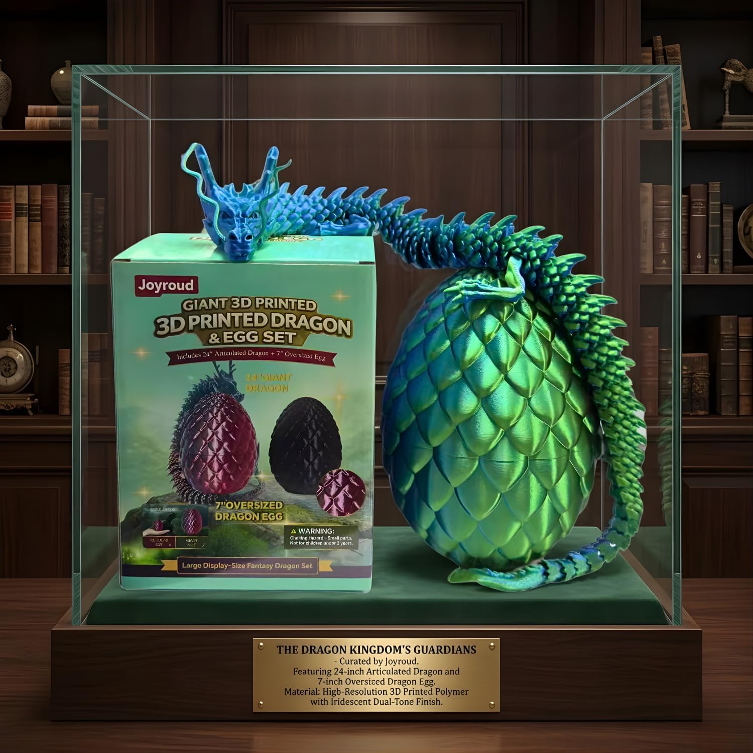 24'' Large 3D Printed Dragon Egg with Chinese Dragon Toy Inside, Reusable Big Dragon Egg for Fidget Play, Desk Decor & Storage, Collectible 2026 Graduation Gifts for Boys Girls Him Her (Bue Green)