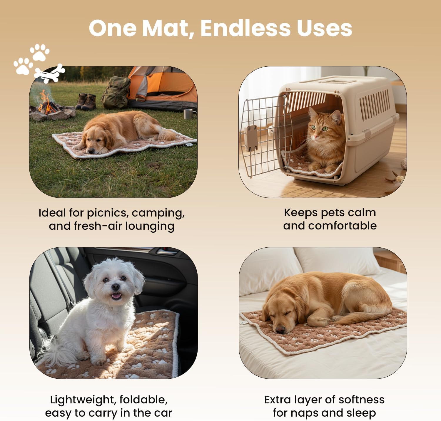 PetMat in Biscuit Beige | Organic Cotton Crate Pad for Small Dogs, Cats & Nursery | Seamless & Reversible | Washable | 3D Knit Comfort | 28x40 in Mat for Crates or Changing Tables