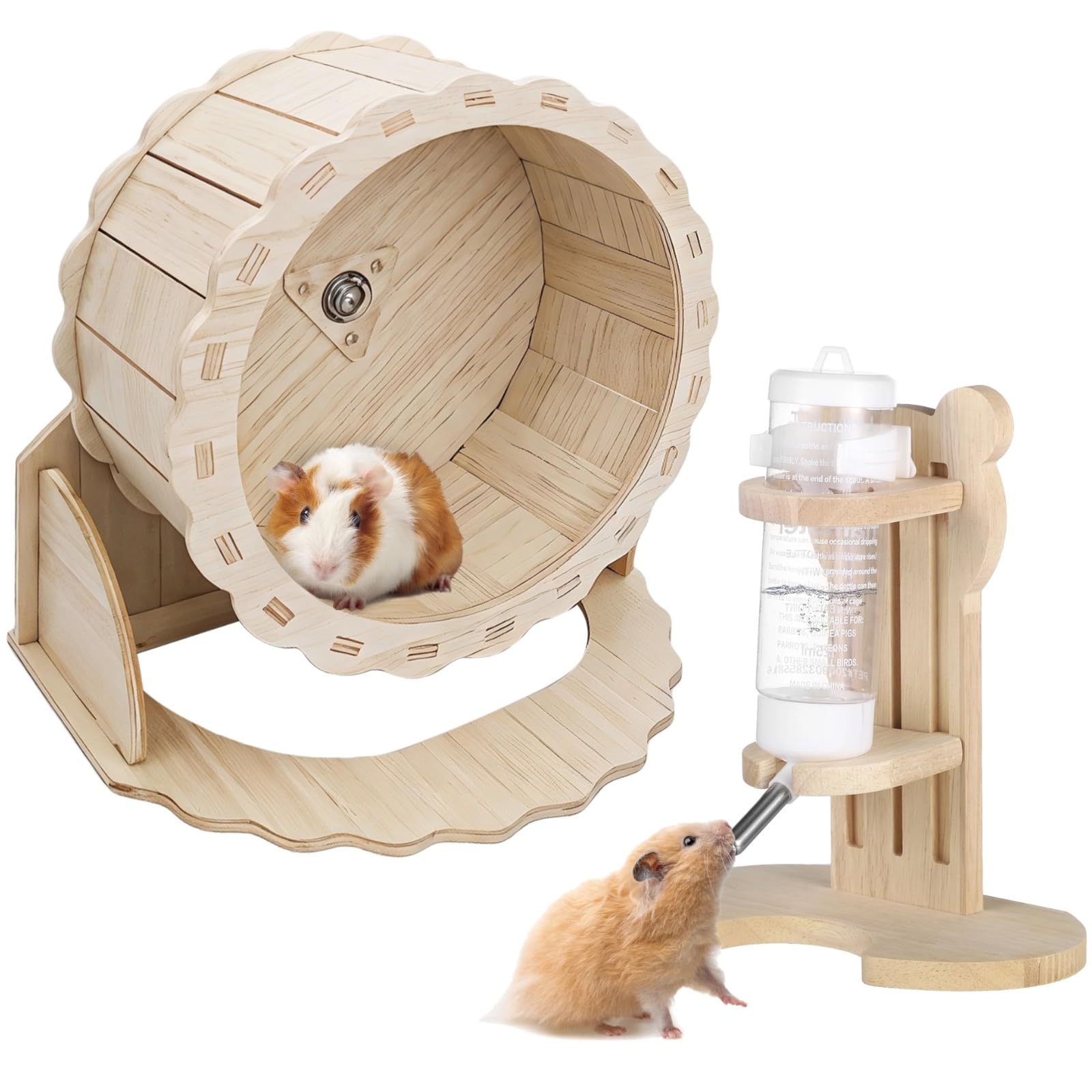 Skdqiee 2 Pcs Hamster Wheel Set, Includes Silent Exercise Wheel and Adjustable Water Dispenser Stand, Hamster Running Wheel with Water Feeder
