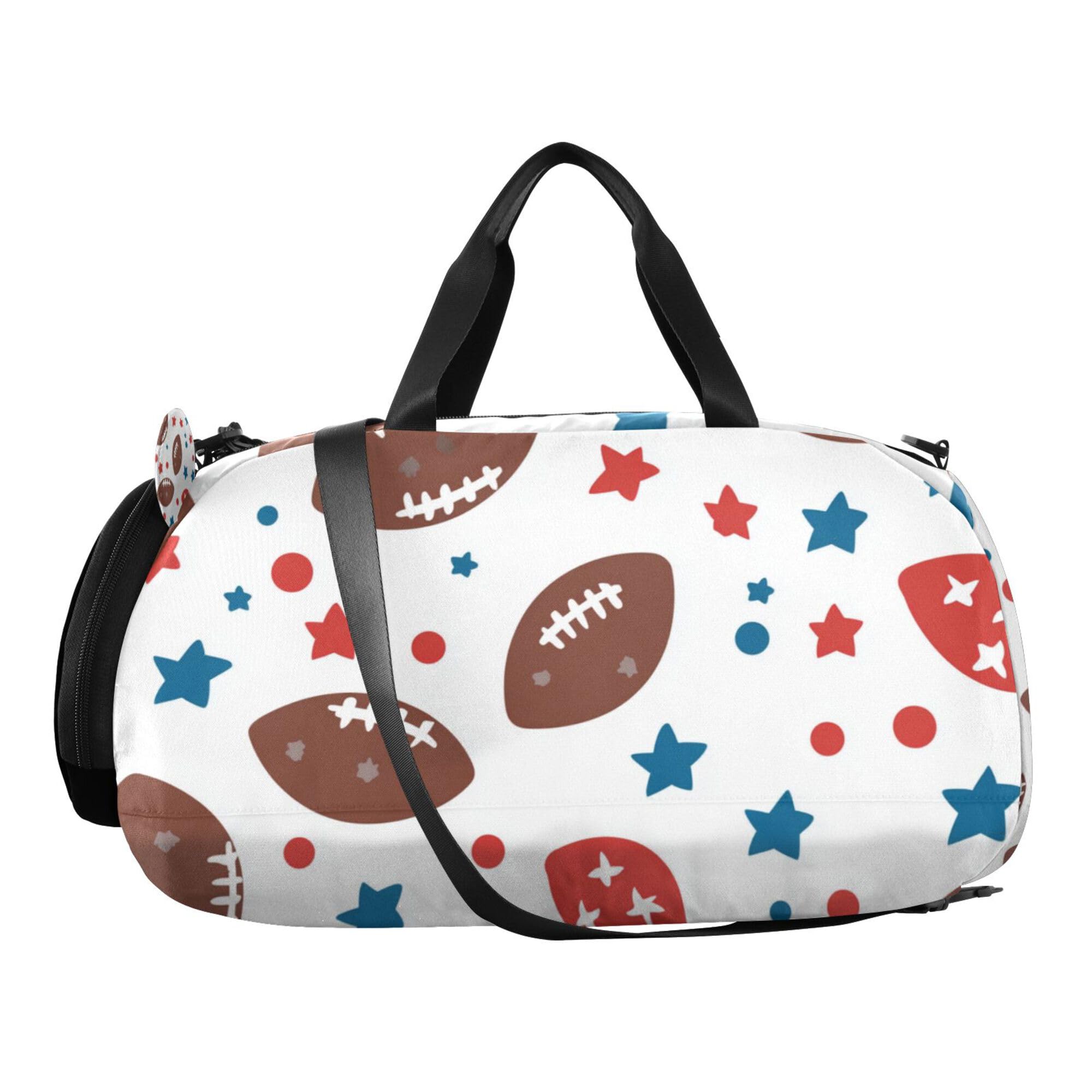 Glaphy American Football Stars Pattern Duffle Bag for Toddler Boys Girls, Gym Sports Bag with Shoe Compartments, Kids Travel Overnight Weekender Shoulder Bag