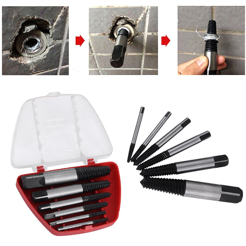 6Pz HSS Danneggiato Estrattore Vite Set 4mm-25mm Spogliato e Bulloni Fastners Rimozione Strumento con Scatola