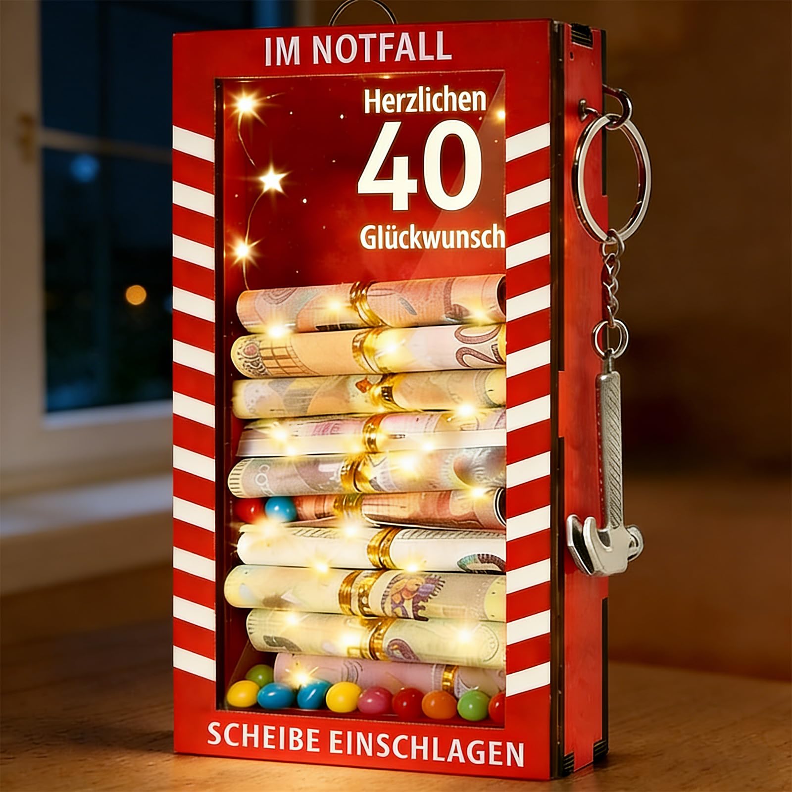 Sunwuun LED Geldgeschenke 18. Geburtstag,18. Geburtstag Junge & Mädchen,Lustige Notfallbox Geschenke mit Hammer und Lichterkette,Personalisierte Geschenke für Geld,Kreative DIY