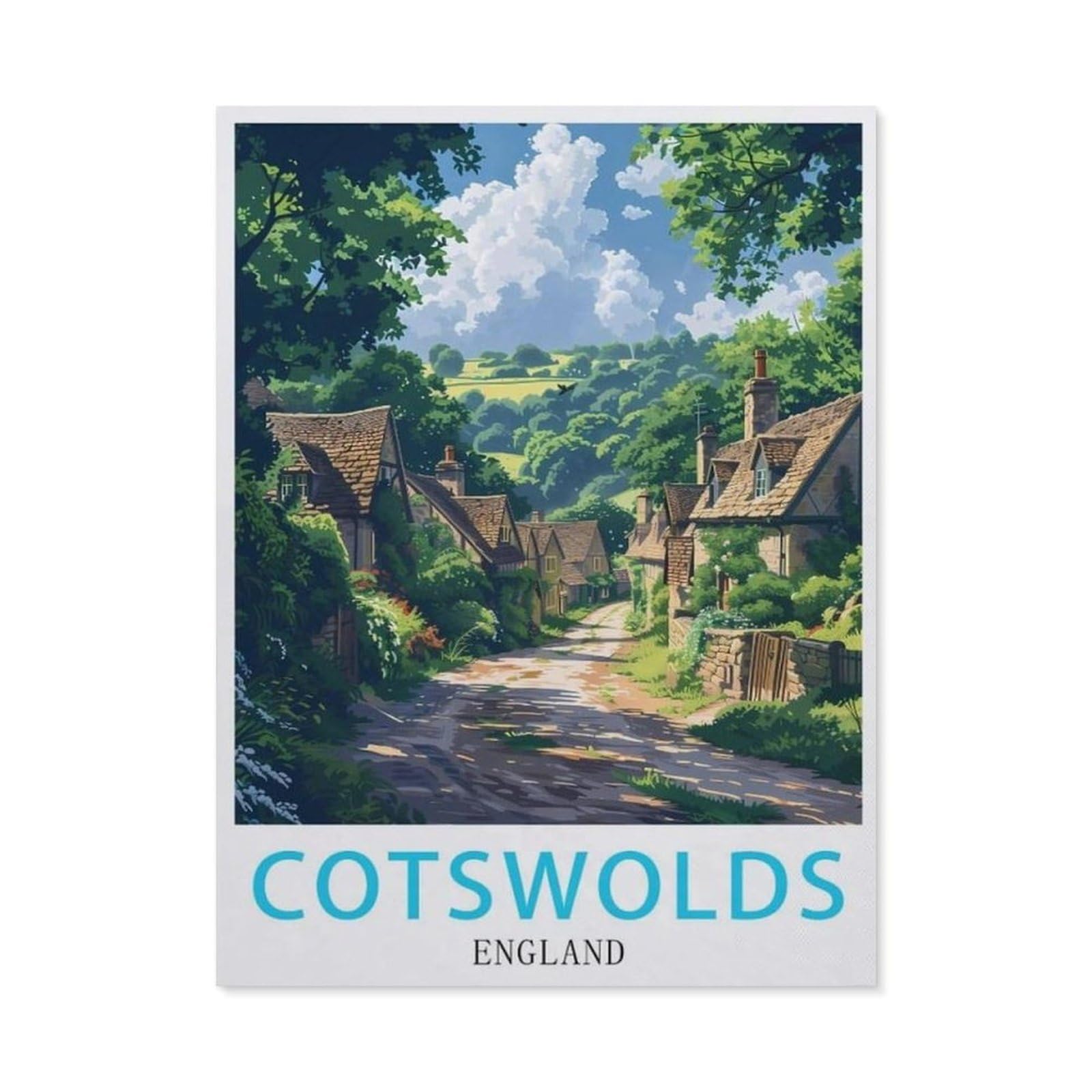 England Cotswolds Vintage Travel Poster,paper Jigsaw Puzzle 1000 Pieces Adult Toys Decompression Game(38x26cm)-AU75 — image 1