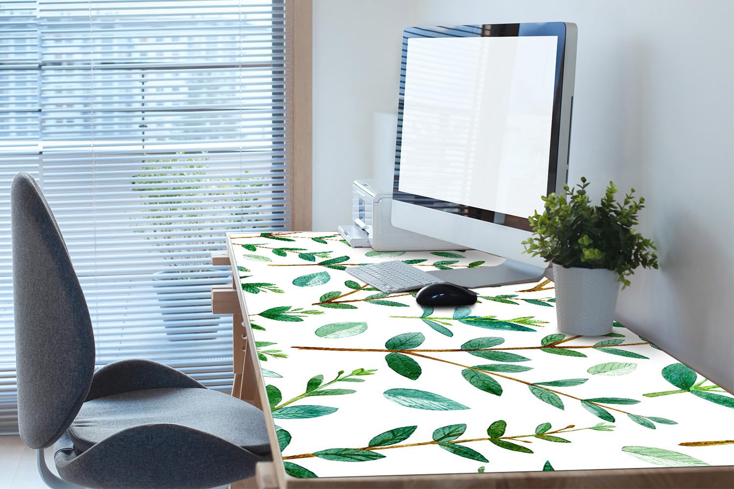Sottomano da Scrivania 120x60 cm Facile da Pulire Antiscivolo Impermeabile per Ufficio e Casa in Vinile PVC Protezione e Decorazione Superficie Protettiva - Ramoscelli verdi
