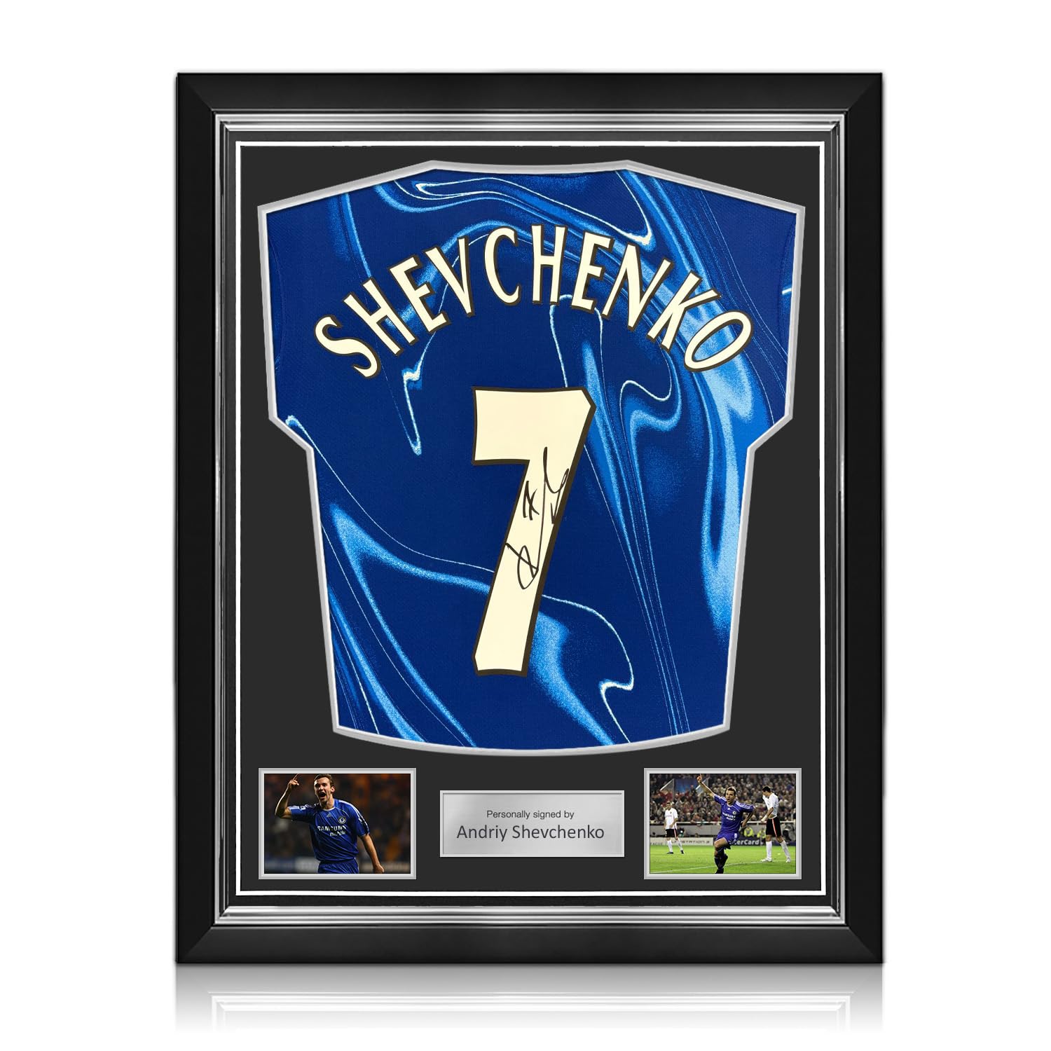 Exclusive Memorabilia Andriy Shevchenko Signed Chelsea 2024-25 Football Shirt. Superior Frame