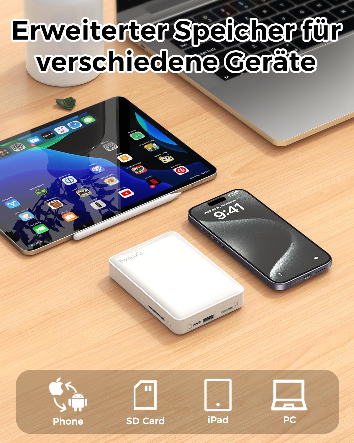 NEWQ Festplatte für Telefon und Computer: USB-Flash-Speichergerät, Foto-Speicherstick für iPhone, für MacBook, kompatibel mit Apple iOS und Android, Handy-Backup, Bilder, Videos usw. (2 TB)