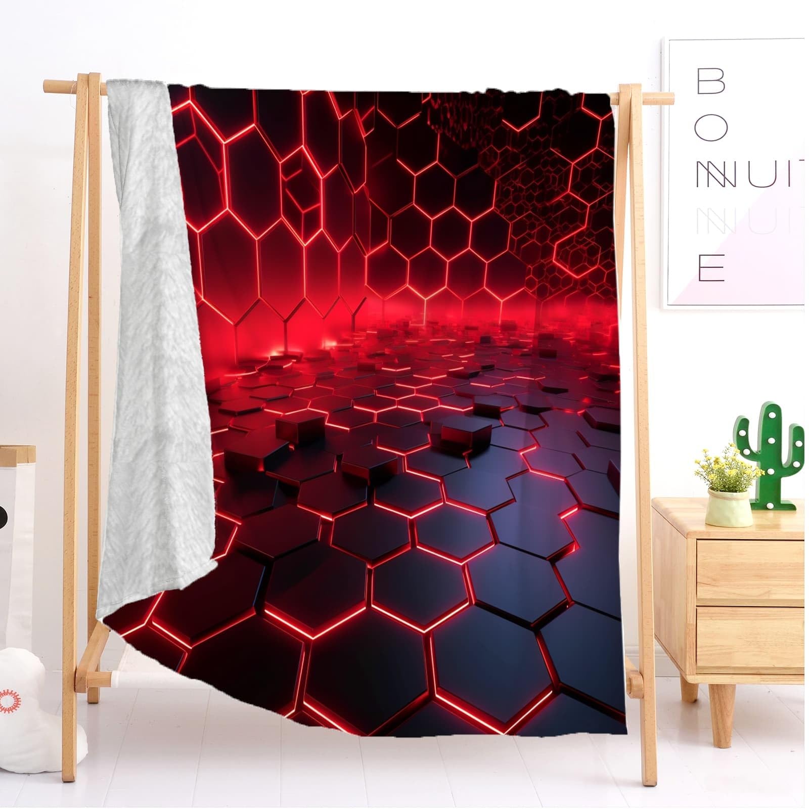 Coperta Plaid Pile di Flanella 180x220 cm, Alveare Geometrico Fantascientifico Calda e Morbida Coperta Pelosa Per Letto Matrimoniale, Colori Al Neon Coperta Morbida Leggera per Divano, Campeggio