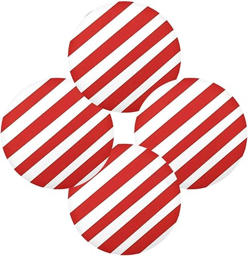 Miniatura 2 de Red-White Oblique Stripes Round Place mats Indoor Washable placemats Kids 15x15 in manteles para platos