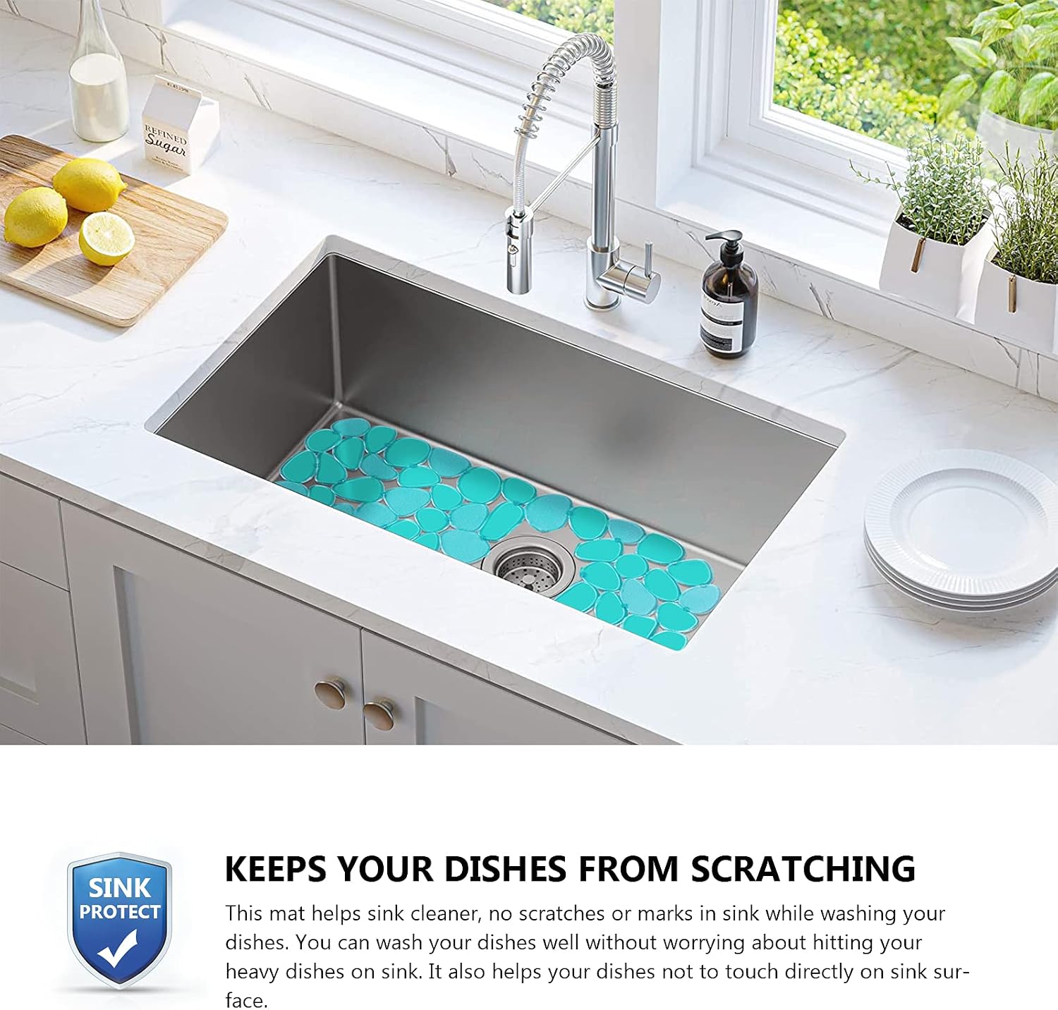 OTHWAY 2Pcs Kitchen Sink Mats,15.8" x12" Scratch Free Sink Protector for Stainless Steel/Porcelain Sink,Pebble Design Dish Drying Mat, a Nice Touch for Your Kitchen