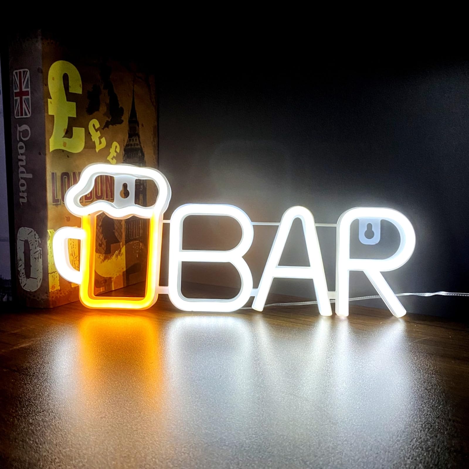 Neon Bar Signs LED Bar Light up Sign Banner Decorative Night Lamp for Home Bar Bistro Party Club Door Christmas Halloween Cellar Wall Decor,USB and Battery Powered,35.5x14.5x1.8CM(Warm+White) — image 1