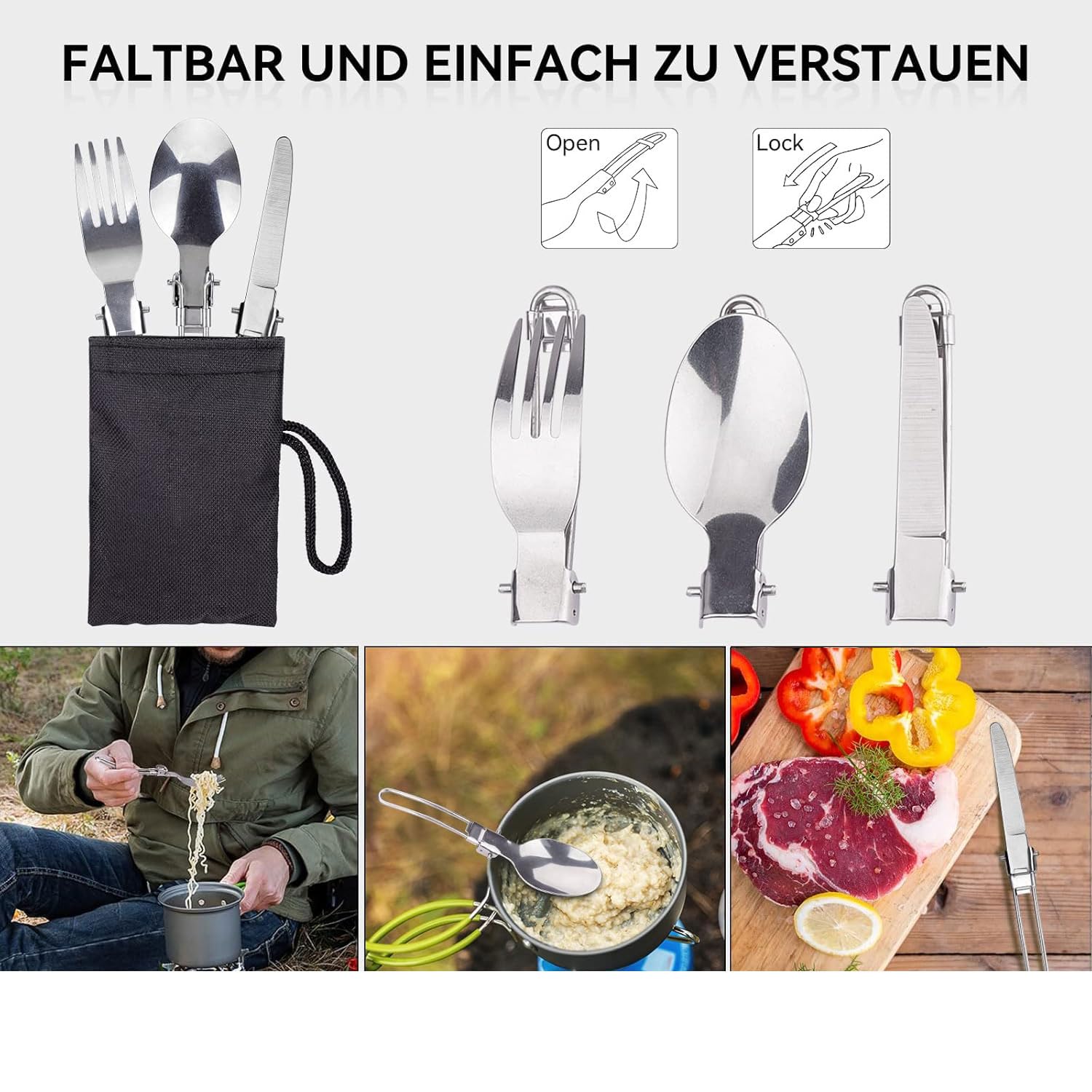 ERBO Camping Kochgeschirr Set, Camping Topf aus Aluminium, Outdoor Kochgeschirr mit Faltbare Besteck, Campinggeschirr 2 Personen, Camping Geschirr für Wandern Angeln Picknick (Grün)