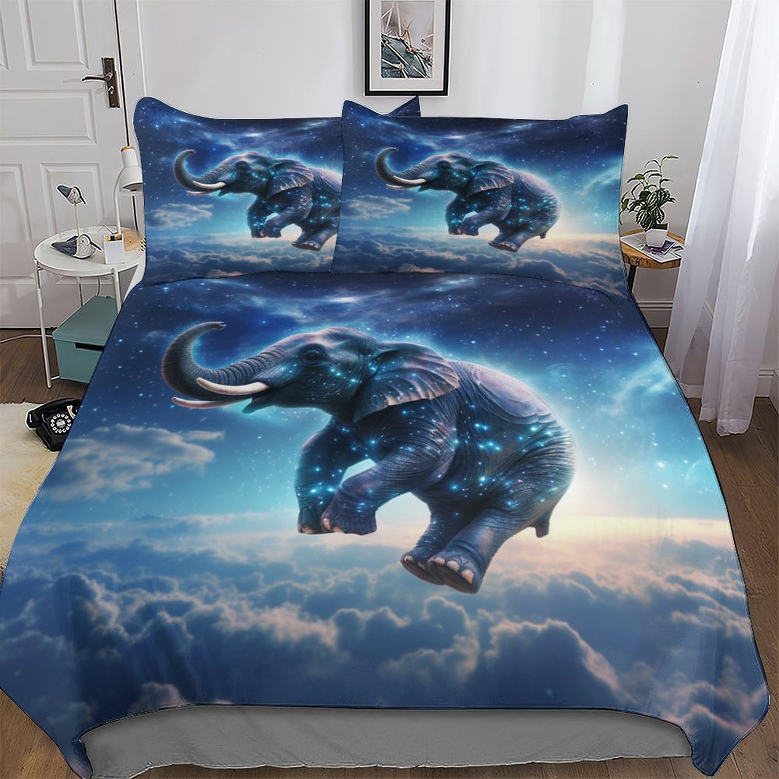 Elephant Duvet Cover with Pillow Cases 3 PCs Comforter Cover Bedding Set for Childrens And Adults Soft Microfiber with Zipper Closure Quilt Cover King (220x240cm)