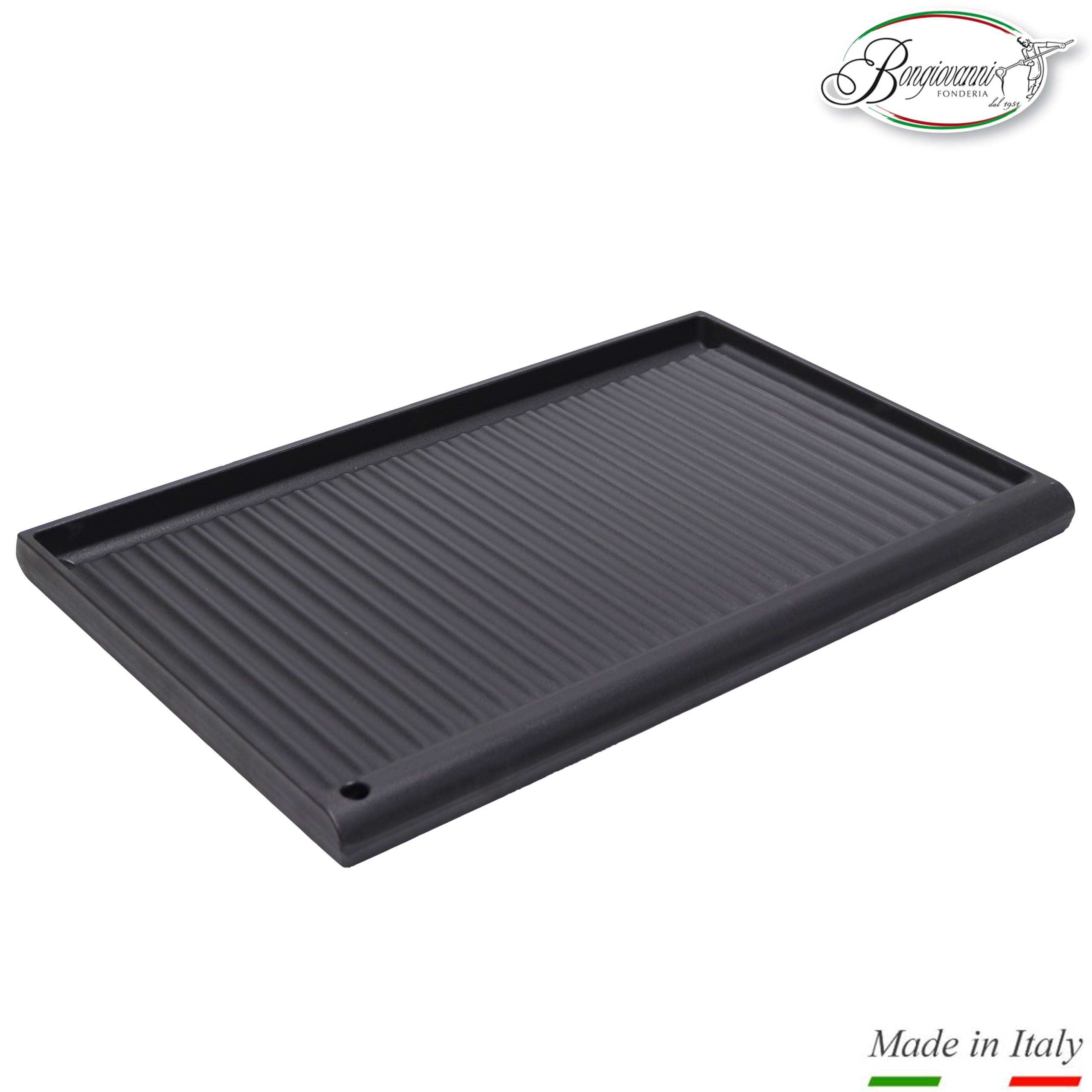 FONDERIA BONGIOVANNI | Bistecchiera Ghisa | 59,5x38 cm | Piastra in Ghisa Smaltata | Casa Cucina Barbecue | Rettangolare | con Telaio in Ferro con Manici