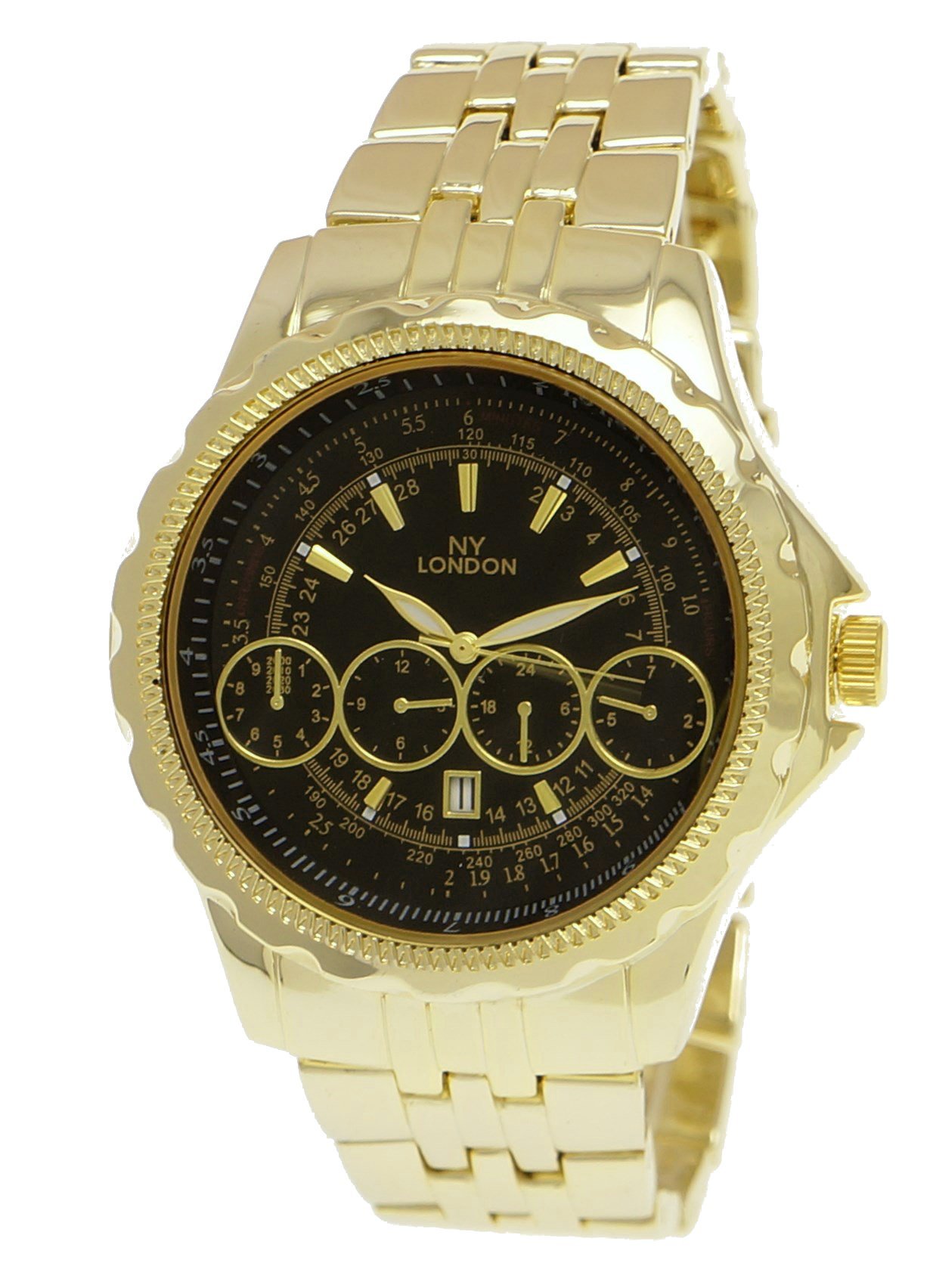 Massive NY London Military XXL Aviator Watch with Date Men's watch in gold with black watch box