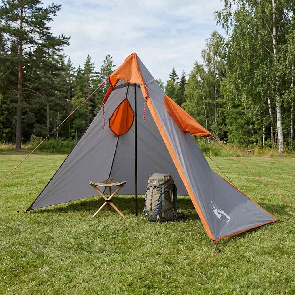 2-in-1 Regenponcho mit Kapuze Grau und Orange aus 185T Polyester PU-beschichtet 262x126 cm, wasserdicht, leicht, mit Tragetasche, Camping, Wandern, Outdoor, UV-Schutz