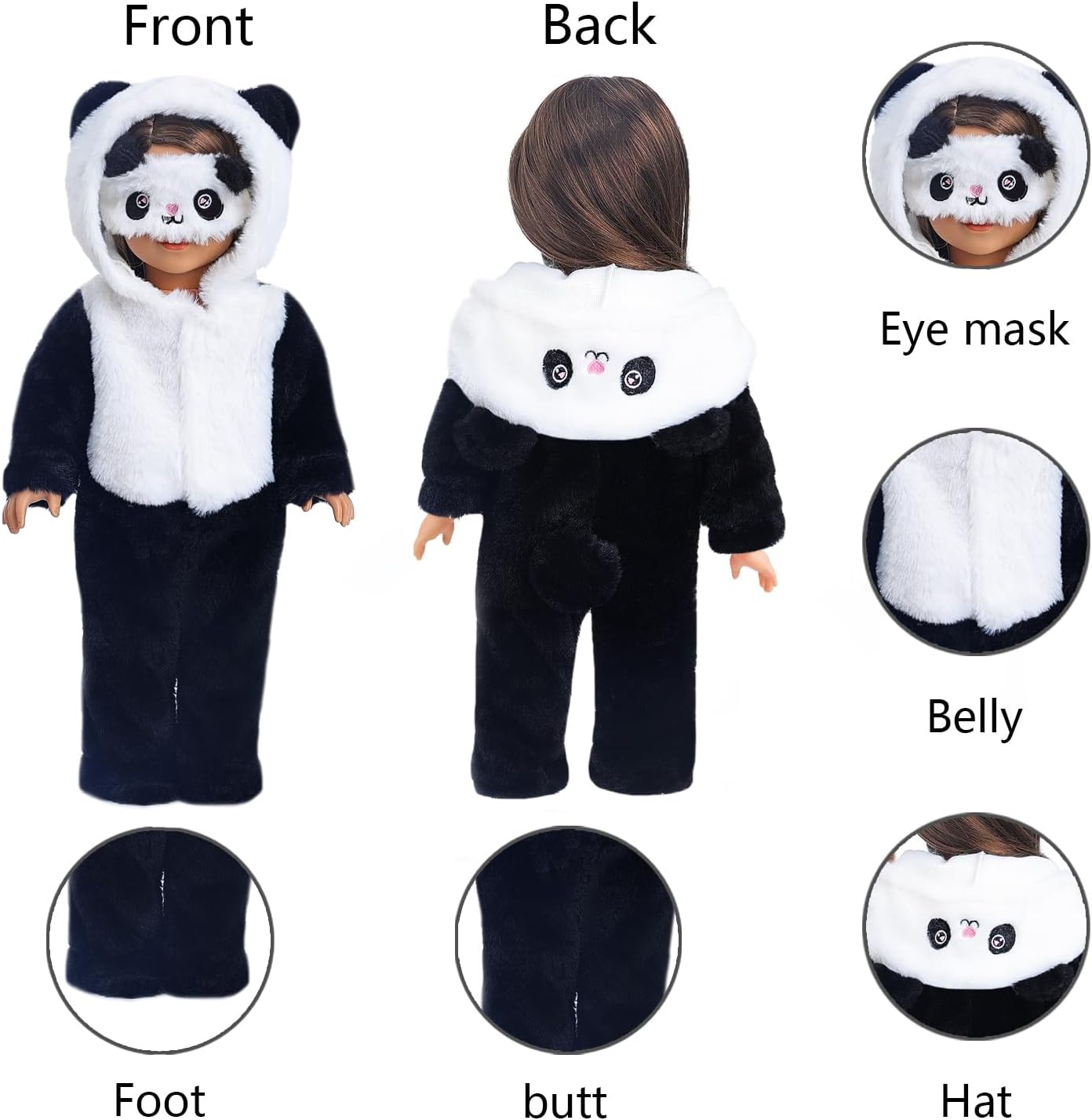 18 Inch Doll Clothes - Onesie Pajamas Fit 18 inch Girl Doll and More (Panda)