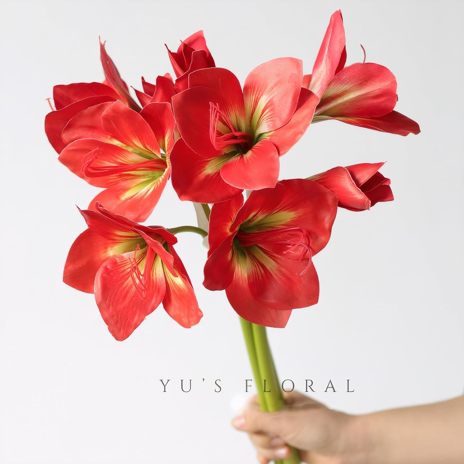 21.5" Artificial Amaryllis Flowers Red Fake Silk Flowers Faux Belladonna Lily for Home Office Hotel Decoration Wedding Centerpiece Bouquet1(3PCS,Red) - Image 4